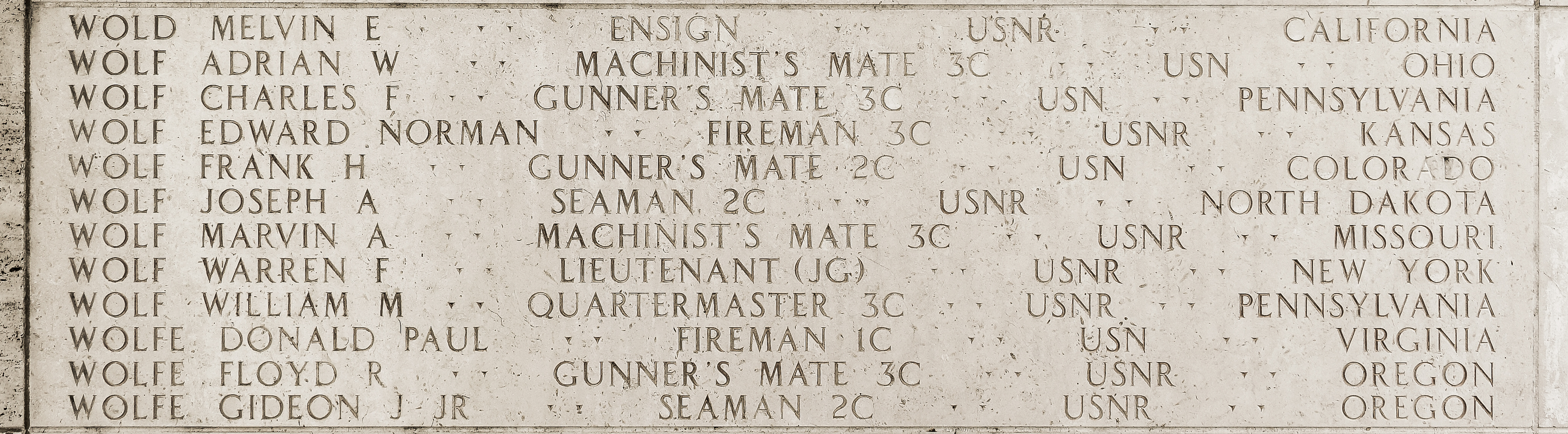 Joseph A. Wolf, Seaman Second Class